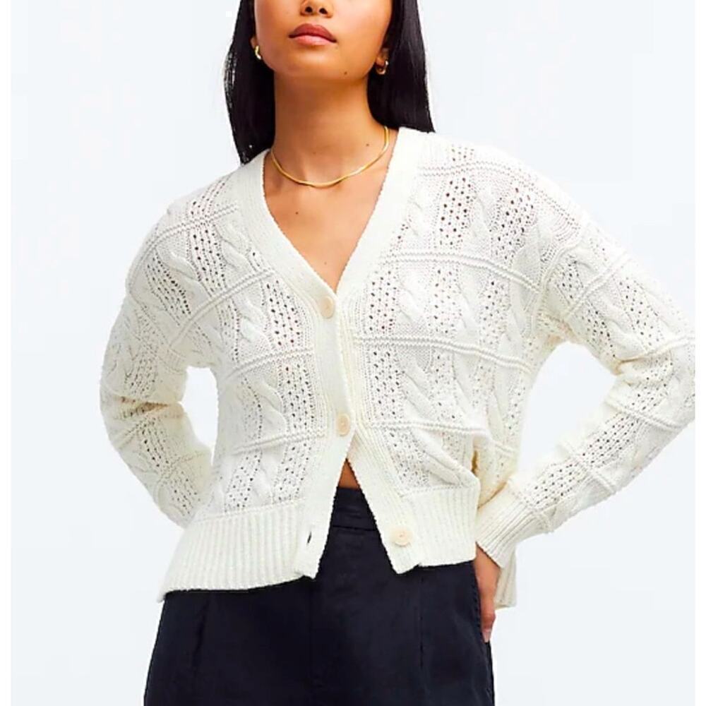 Madewell Open Cable Stitch Cardigan‎ Sweater XS NWT Cottage Core Grandma Core